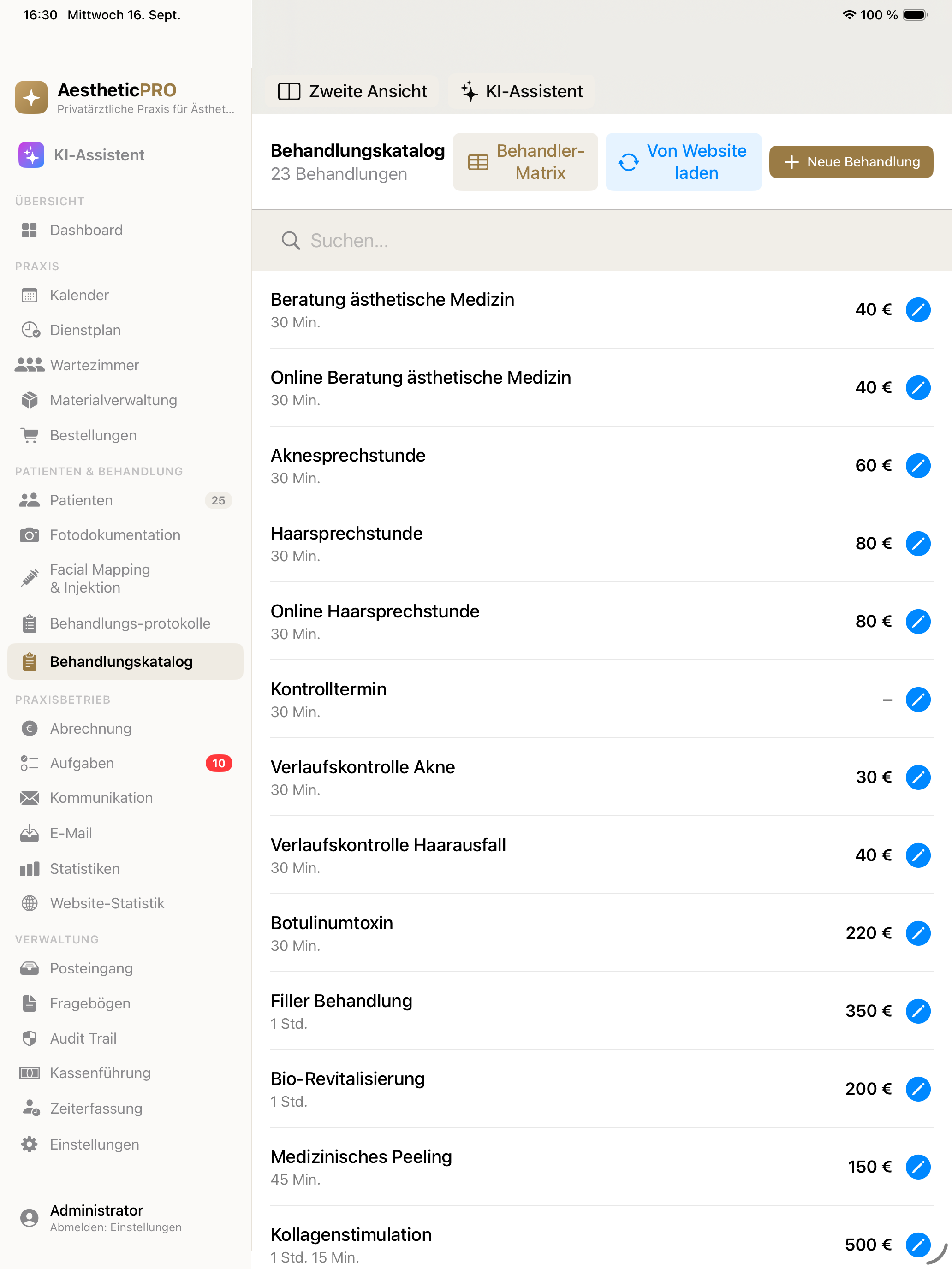 Behandlungskatalog